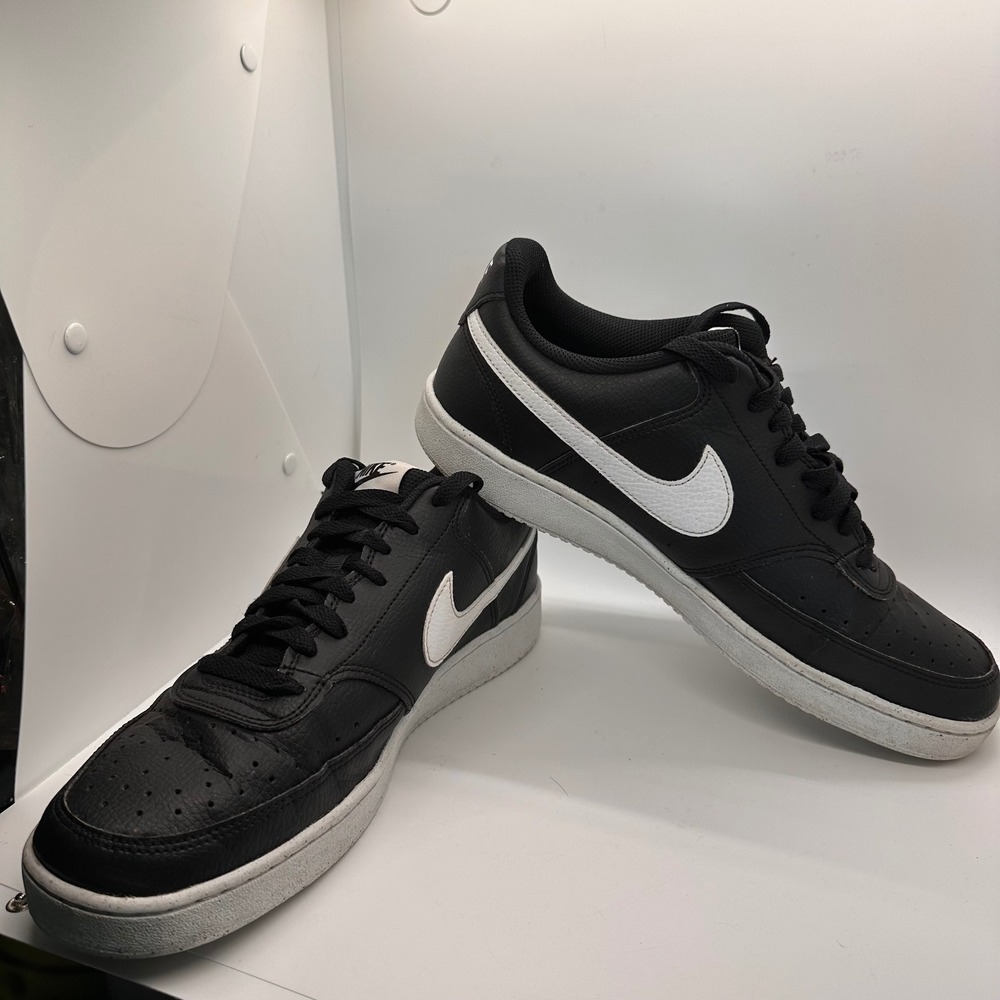 Nike Court Vision Low Sneakers Black White Leather Athletic Sneaker Shoes 10.5 - Picture 8 of 12